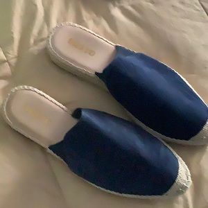 Blue suede slip on espadrilles